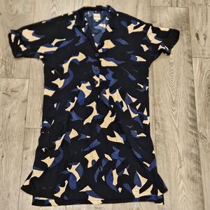 NIC + ZOE Navy Blue Abstract Billow Shirt Dress Woman XS NWOT